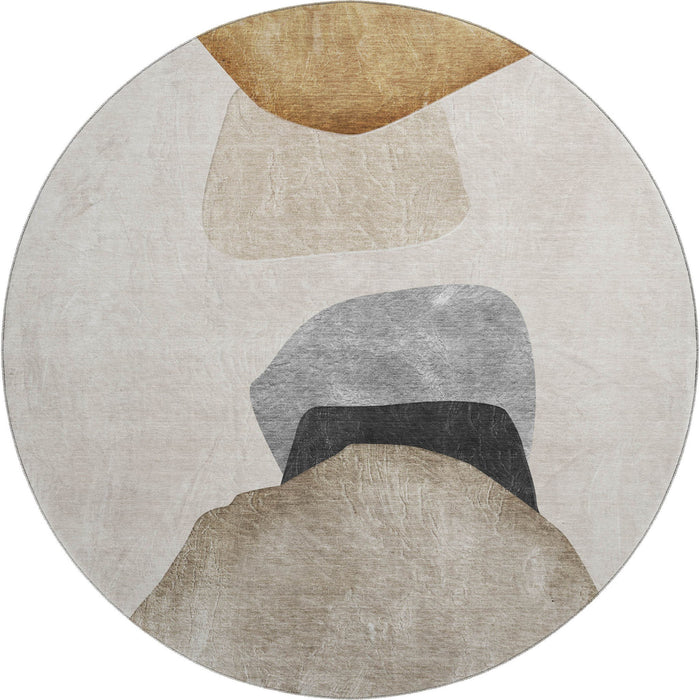 8' Abstract Washable Round Rug With UV Protection (648469) - Brown / Gray