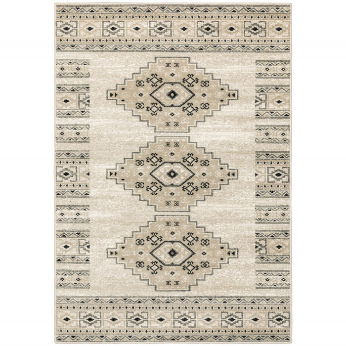 10' x 13' Southwestern Power Loom Stain Resistant Area Rug - Ivory Gray Black And Ivory