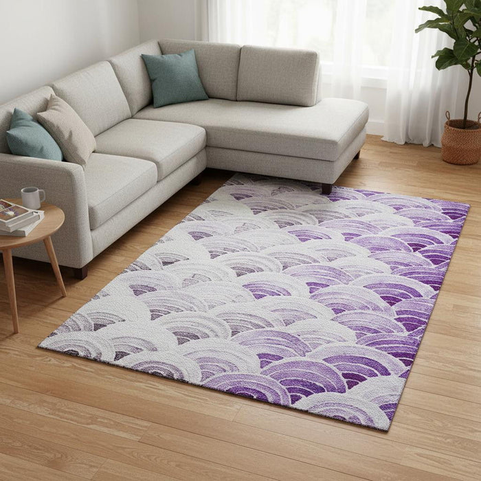 10' X 14' Geometric Washable Area Rug With UV Protection (645798) - Purple / Ivory / Gray