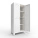 White Giga metal storage cabinet with two doors and adjustable shelves, ideal for bedroom or living room organization.