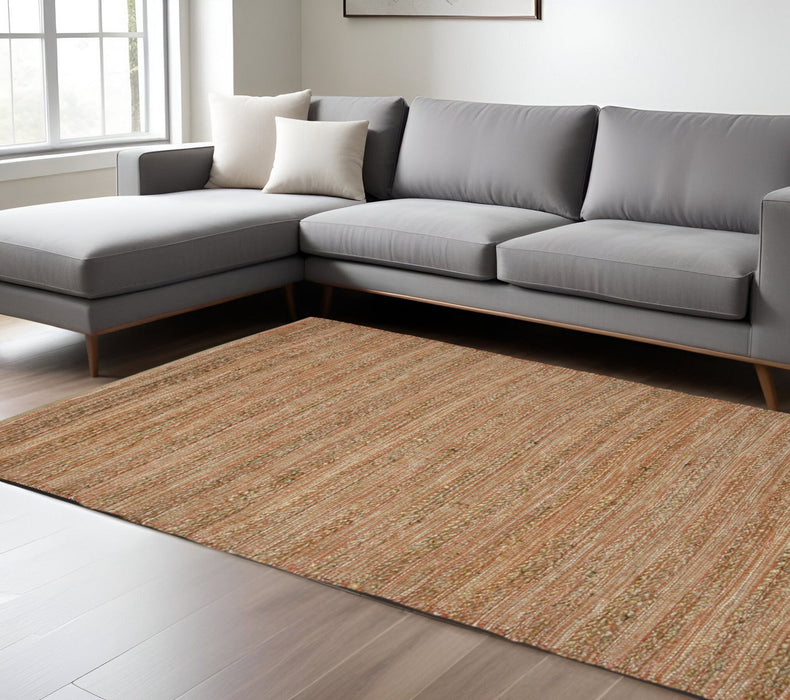 8' X 10' Jute Striped Flatweave Handmade Area Rug - Brown And Brick