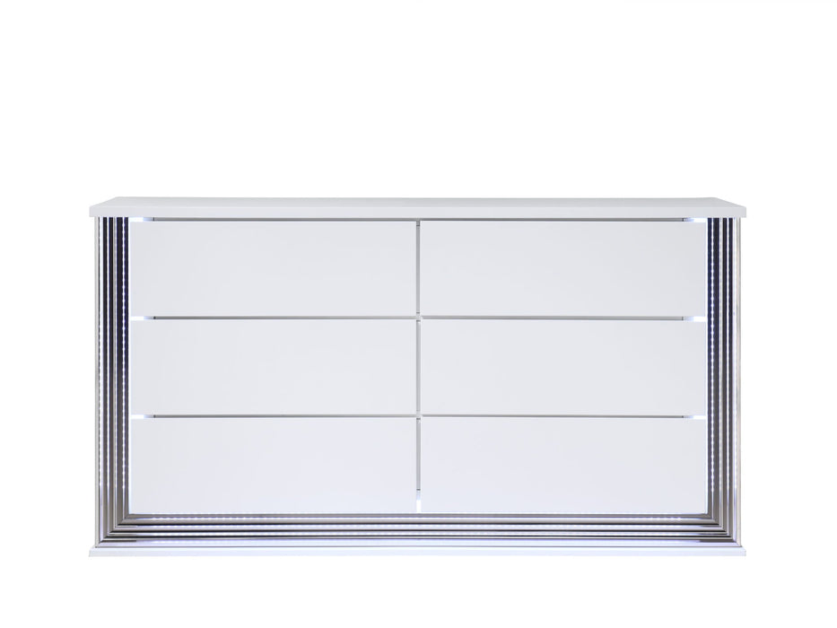 61" Wood Lighted Six Drawer Double Dresser - White