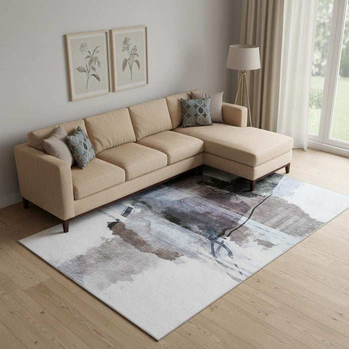 10' X 14' Abstract Washable Area Rug With UV Protection (715375) - Brown / Ivory