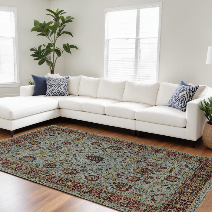 8' x 11' Oriental Power Loom Area Rug - Blue And Green