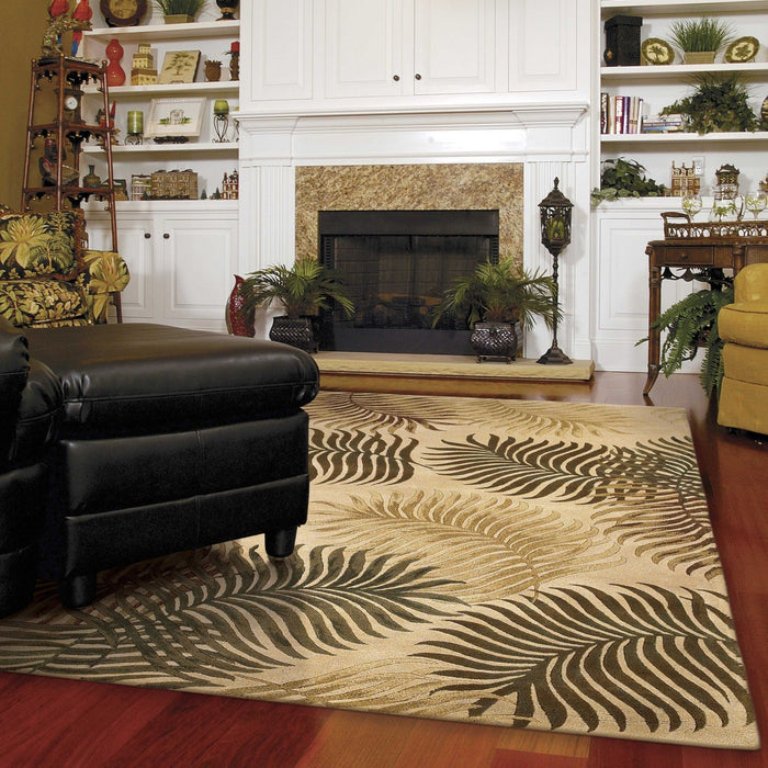 8' x 11' Hand Tufted Tropical Leaves Indoor Area Rug - Natural Beige