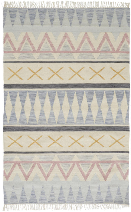 8' X 10' Moroccan Hand Loomed Area Rug With Fringe (744316) - Blue / Tan / Pink