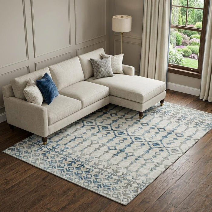 9' X 12' Tribal Washable Area Rug With UV Protection (644143) - Ivory / Blue