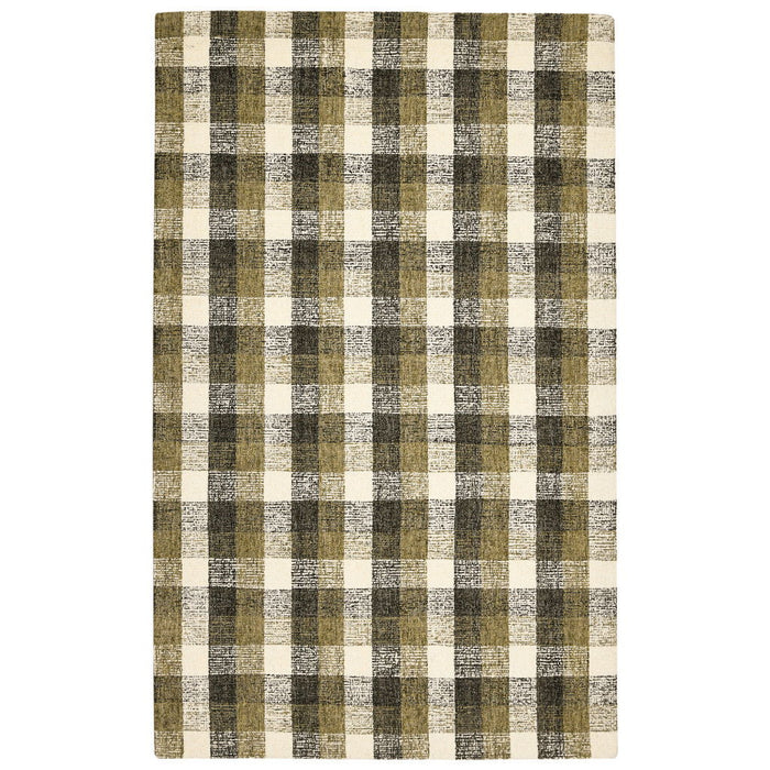 8' X 10' Khaki Wool Plaid Hand Tufted Area Rug - Charcoal