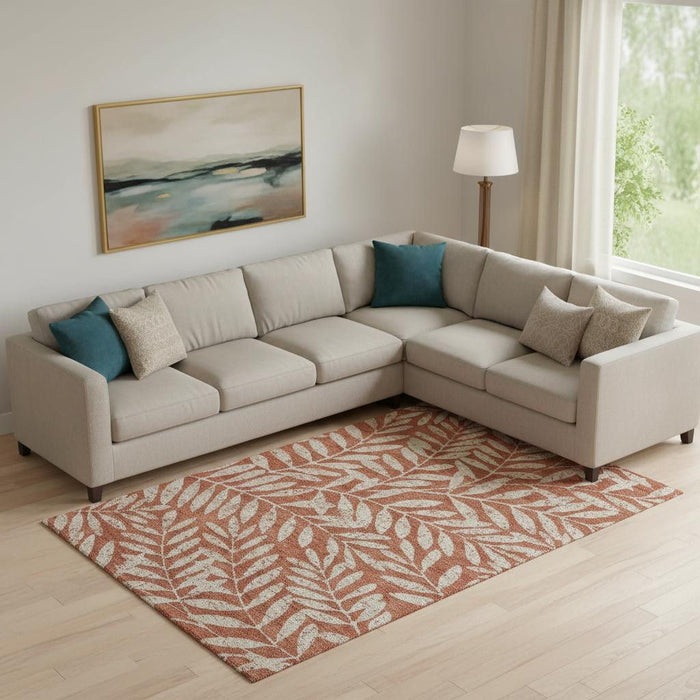 10' X 14' Floral Washable Area Rug With UV Protection (671480) - Rust / Beige