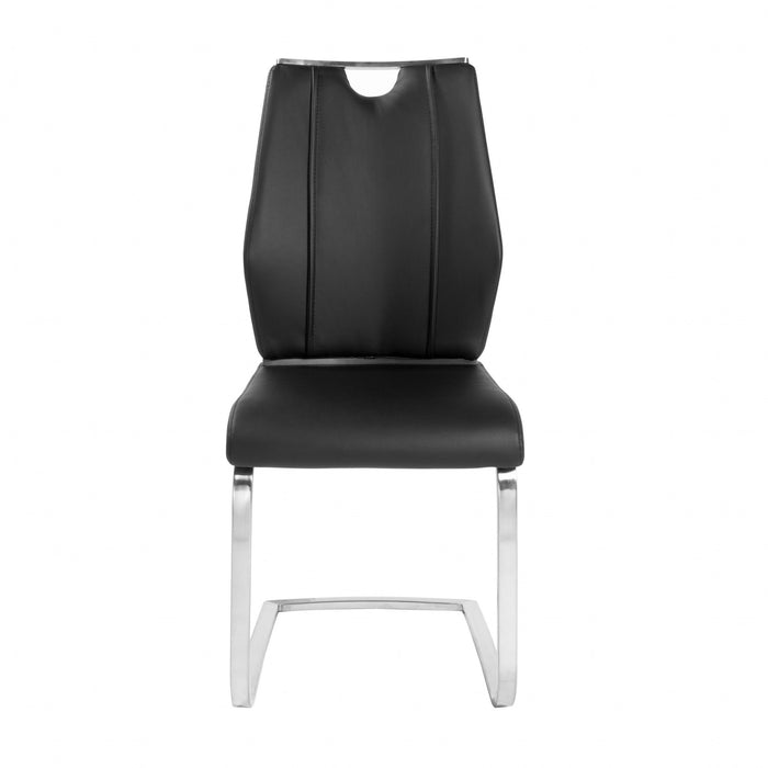 Contemporary Upholstered Leather Dining Side Chairs (Set of 2) - Black