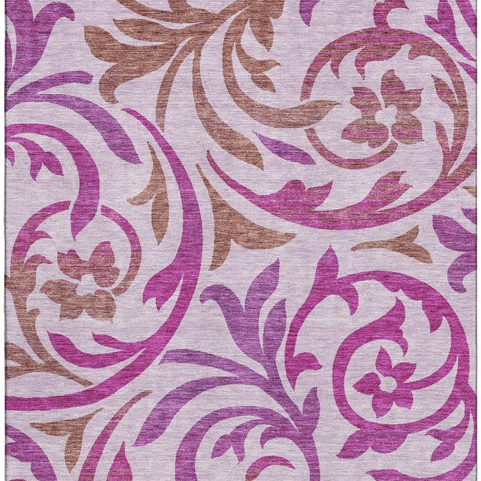 10' X 14' Floral Washable Area Rug With UV Protection - Lavender And Ivory