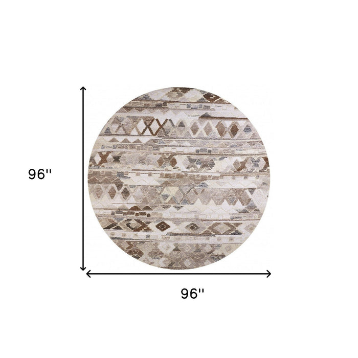 8' x 8' Round Wool Abstract Hand Tufted Area Rug - Gray And Ivory
