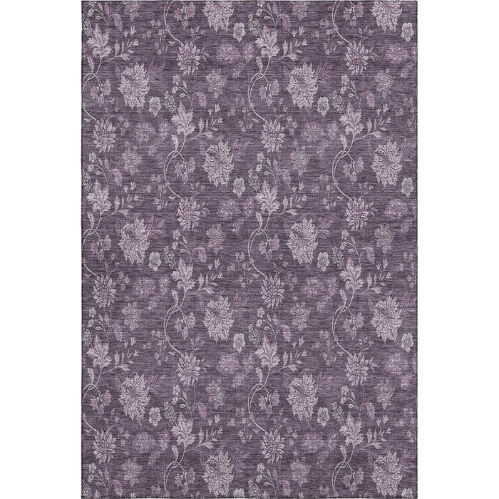 10' X 14' Floral Washable Area Rug With UV Protection (655938) - Plum / Ivory