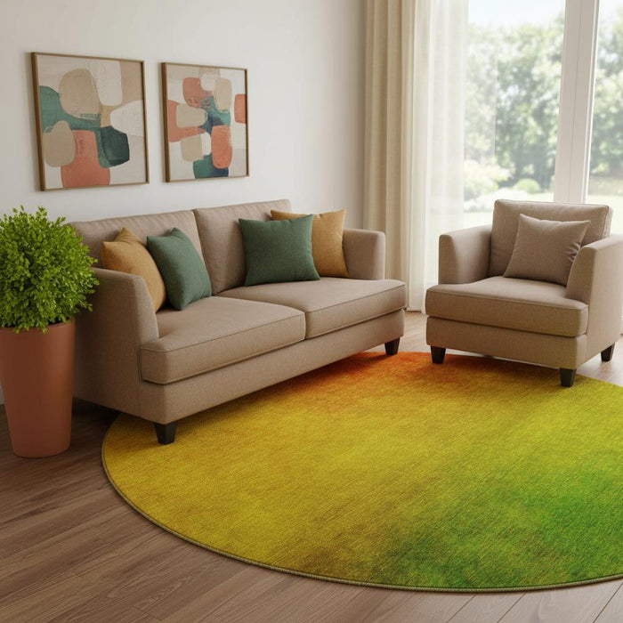 8' Ombre Washable Round Rug With UV Protection (650287) - Terra Cotta / Green