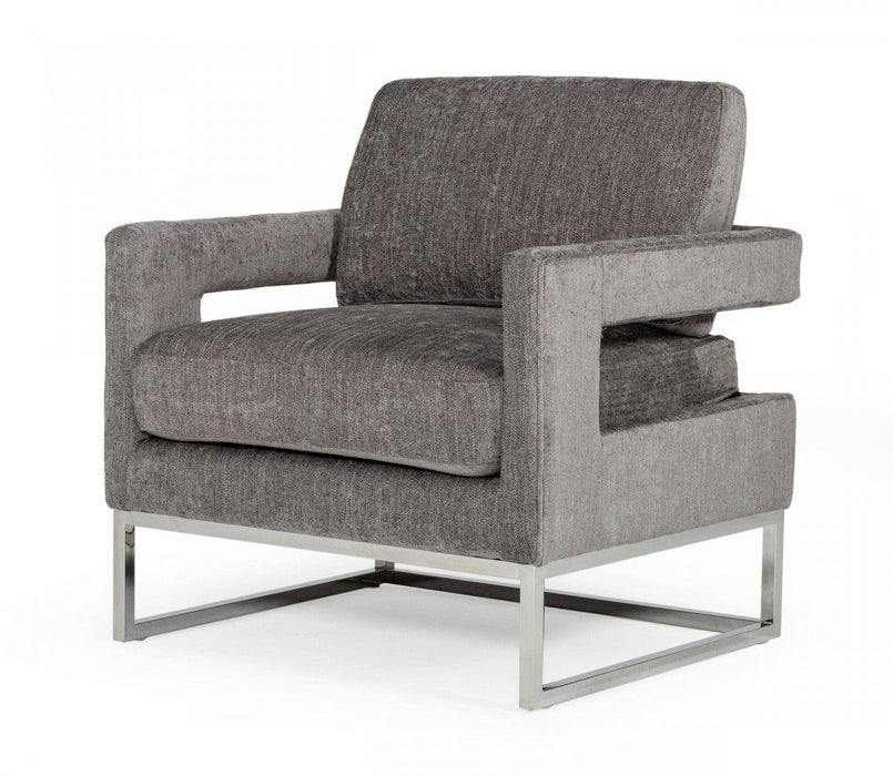 Fabric Arm Chair - Dark Gray And Silver