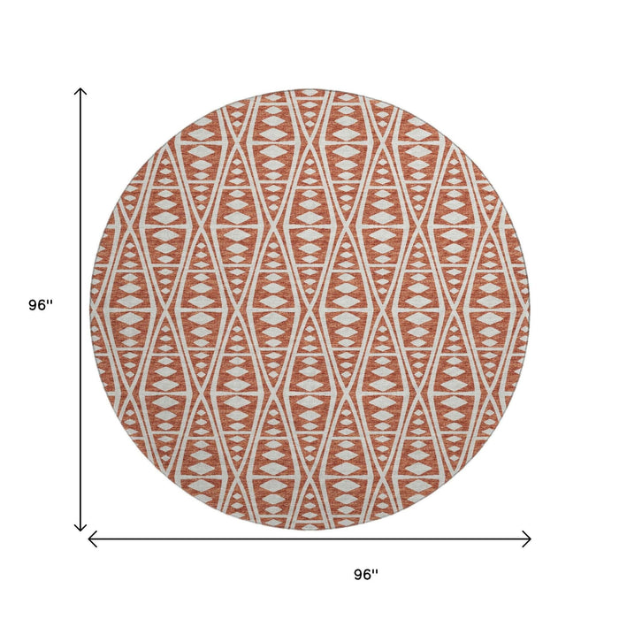8' Tribal Washable Round Rug With UV Protection (644883) - Burnt Sienna / Ivory