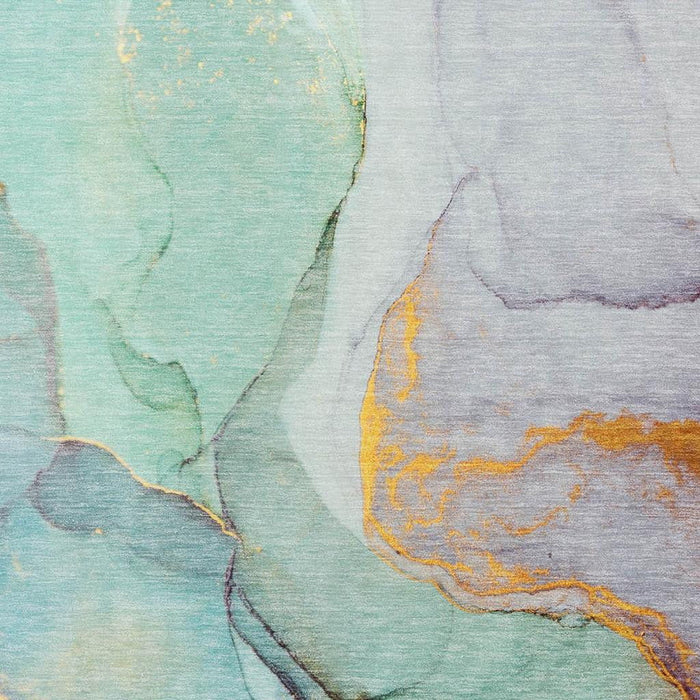 8' X 10' Abstract Washable Area Rug With UV Protection (646844) - Teal / Gold / Ivory