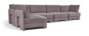 Meridian Furniture Hammond velvet upholstered 5-piece L-shaped sectional sofa with plush cushions and modern design.