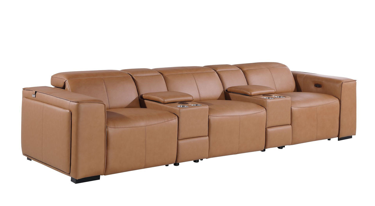 Top Grain Leather Reclining Metal USB Sofa (720396) - Chestnut