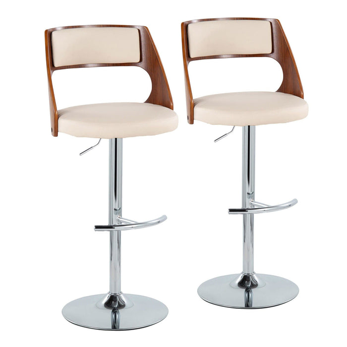 Cecina - Adjustable Barstool With Swivel And Rounded T Footrest (Set of 2) - Chrome Metal, Cherry Wood