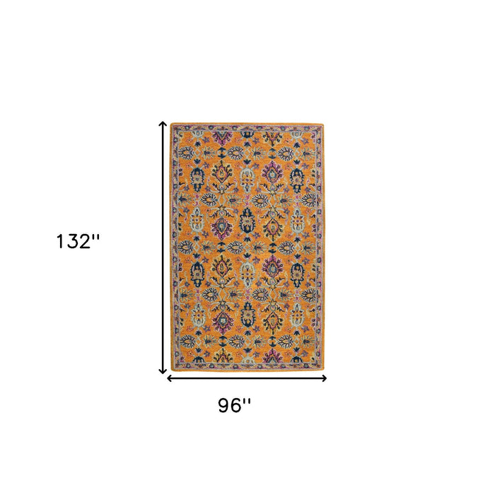 8' X 11' Wool Floral Hand Tufted Area Rug - Orange