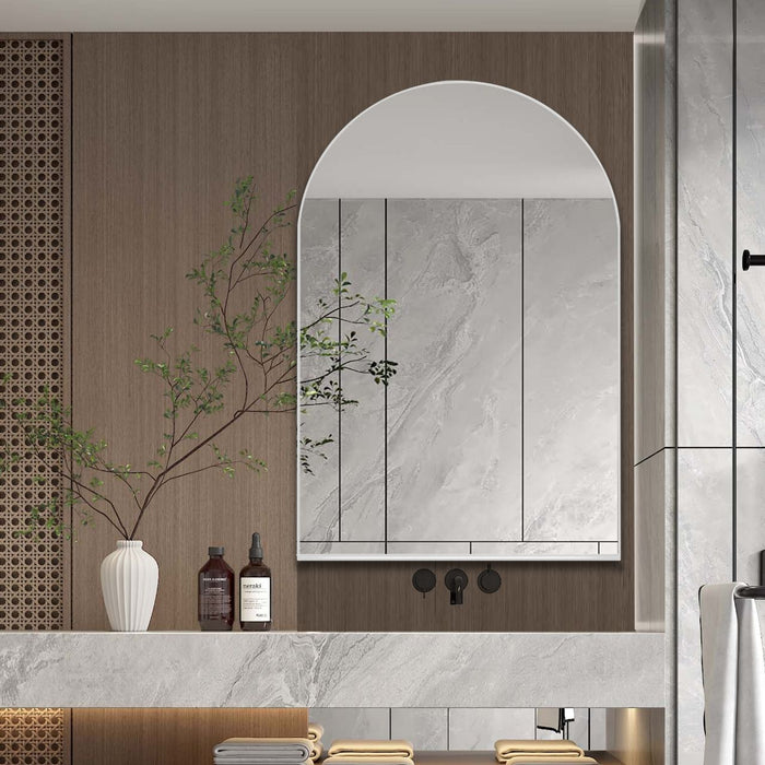 Giga arched recessed metal medicine cabinet with mirror, adjustable shelves, wall-mounted bathroom storage unit