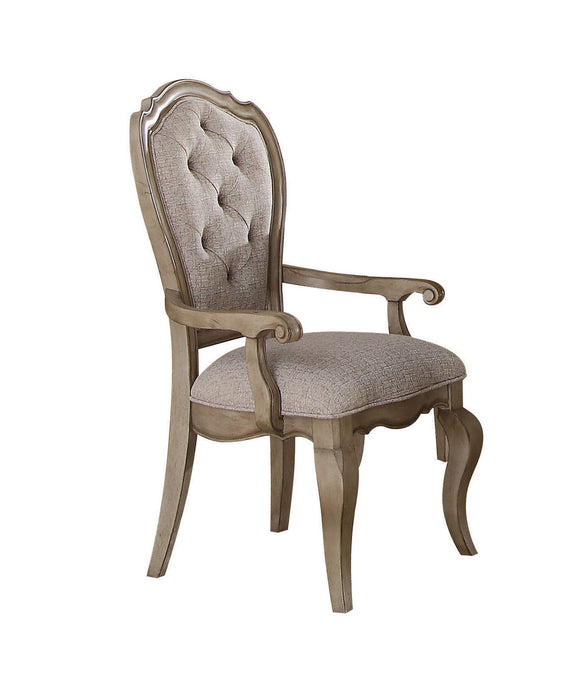 Tufted And Upholstered Fabric And Solid Wood Dining Arm Chairs (Set of 2) - Beige