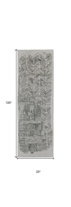 10' Abstract Hand Woven Runner Rug - Green Blue And Ivory