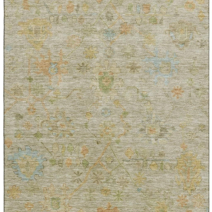 10' X 14' Floral Washable Area Rug With UV Protection (708433) - Khaki / Gold / Blue