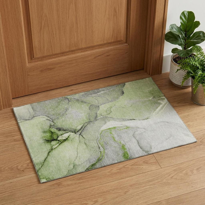 3' X 5' Abstract Washable Area Rug With UV Protection (646823) - Green / Gray / Ivory