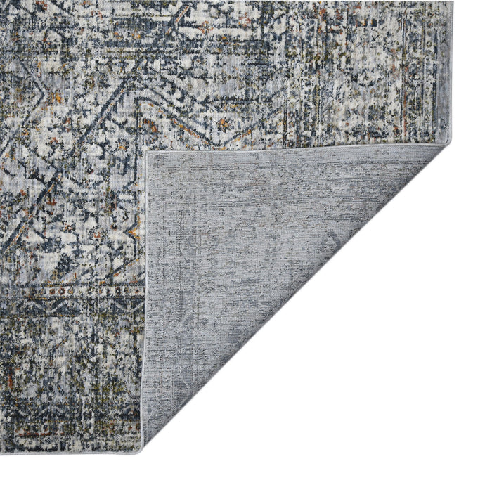 8' x 10' Oriental Power Loom Area Rug - Ivory Navy And Orange