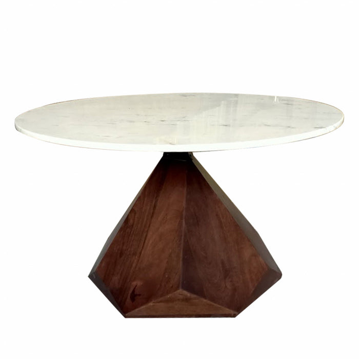 Solid Wood And Marble Geo Coffee Table - Brown And White