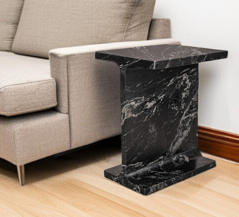 20" Marble Pedestal End Table - Black