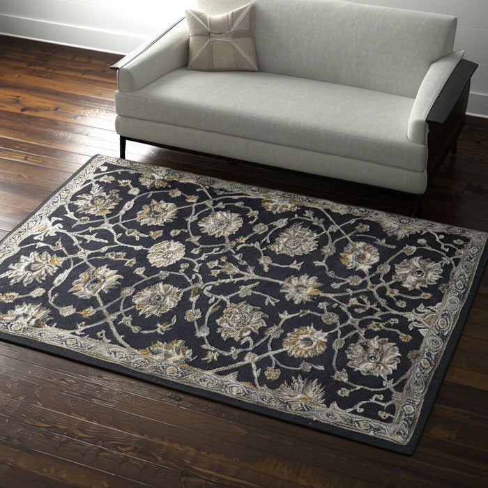 5' X 8' Floral Hand Tufted Area Rug - Blue
