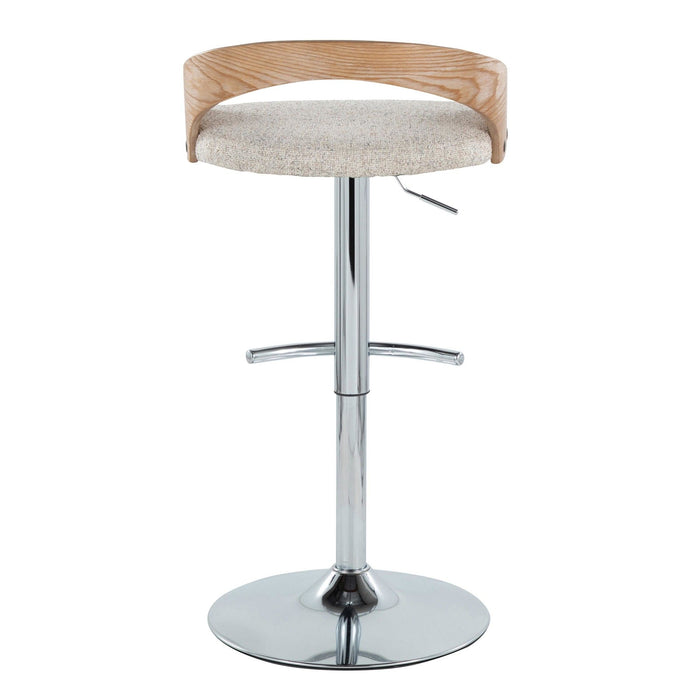 Grotto - Adjustable Barstool - Chrome Metal, Whitewashed Wood
