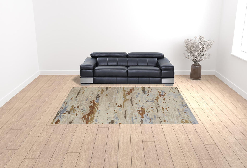 9' x 12' Wool Abstract Tufted Handmade Stain Resistant Area Rug - Ivory Blue And Brown