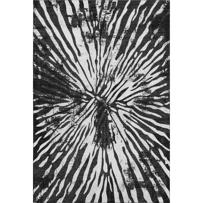10' X 14' Zebra Print Washable Area Rug With UV Protection - Black And Ivory