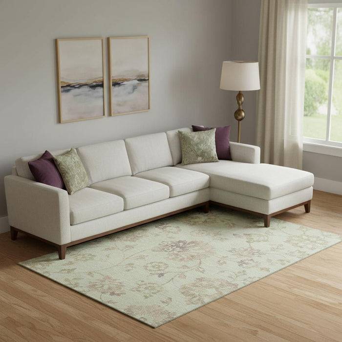 10' X 14' Floral Washable Area Rug With UV Protection (667891) - Artichoke Green / Taupe / Beige