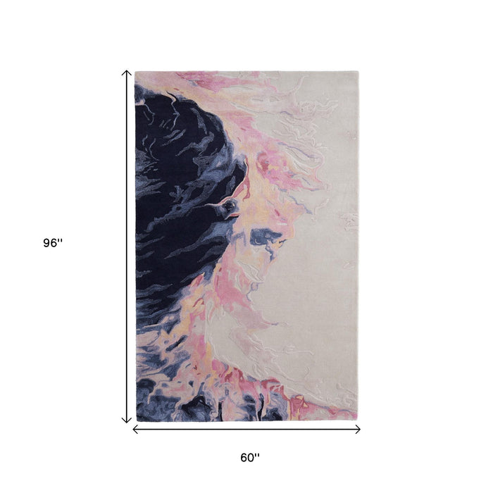5' X 8' Abstract Hand Tufted Area Rug - Pink