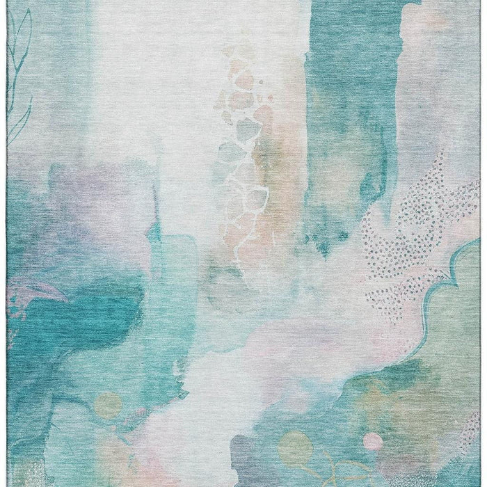 10' X 14' Abstract Washable Area Rug With UV Protection (714799) - Turquoise / Ivory