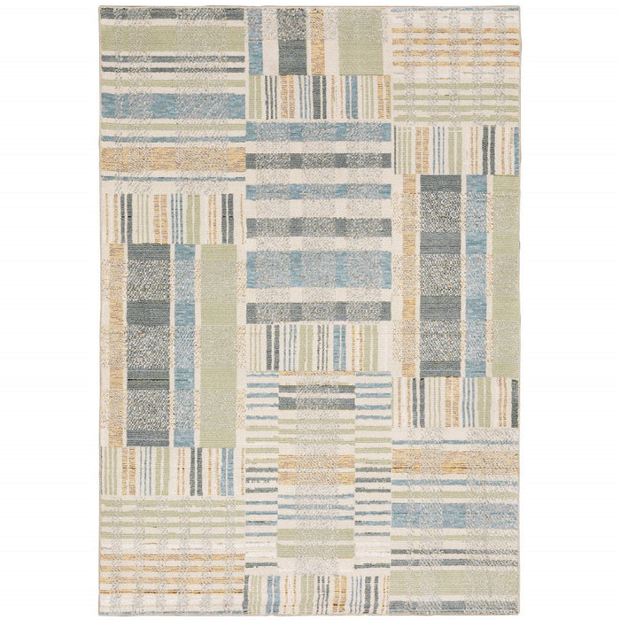7.9' x 11.3' Geometric Power Loom Area Rug - Gray And Ivory