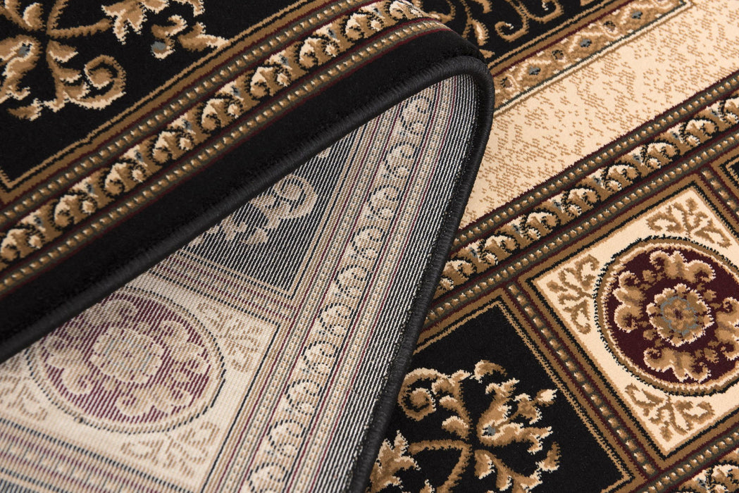 7.8' x 10.7' Oriental Power Loom Area Rug - Beige And Black