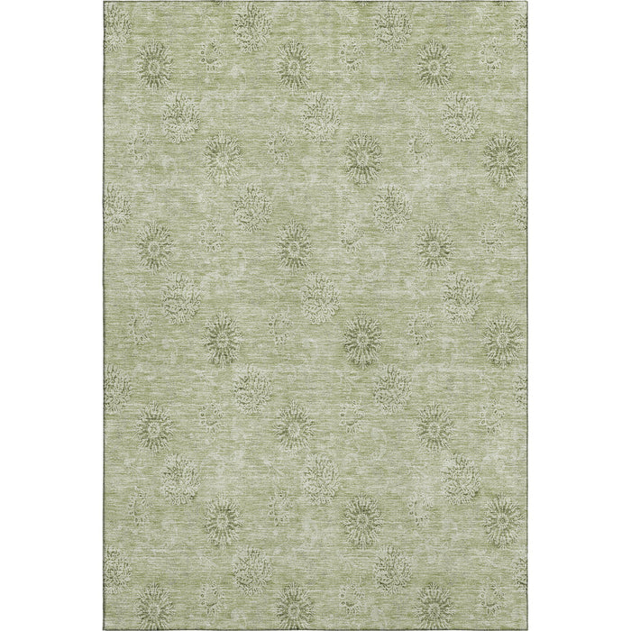 8' X 10' Floral Washable Area Rug With UV Protection - Sage And Ivory