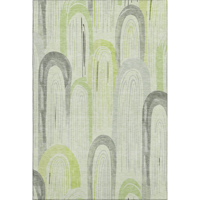10' X 14' Geometric Washable Area Rug With UV Protection (694592) - Artichoke Green / Gray / Silver