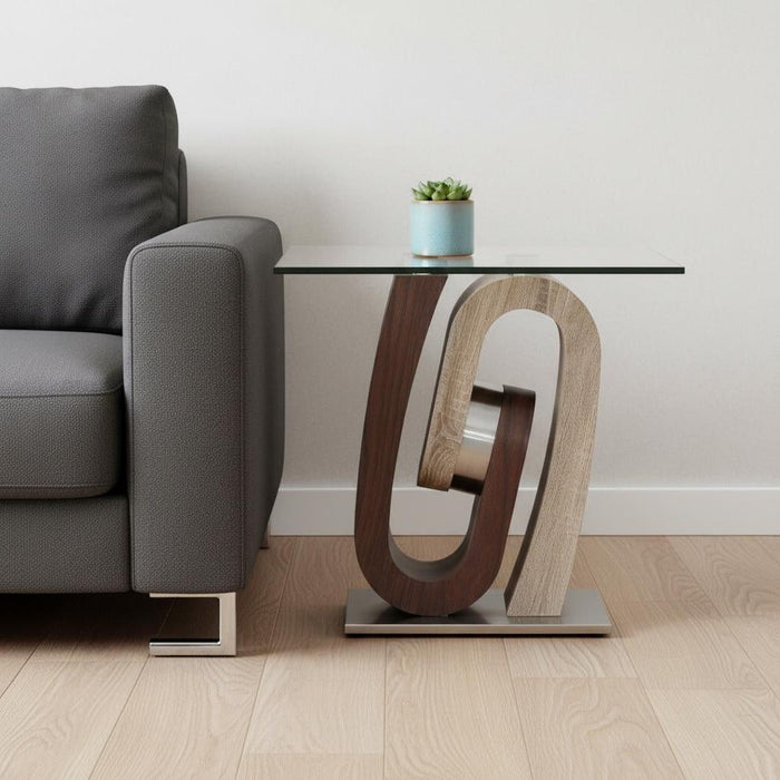 Glass Square End Table - Walnut, Oak And Clear