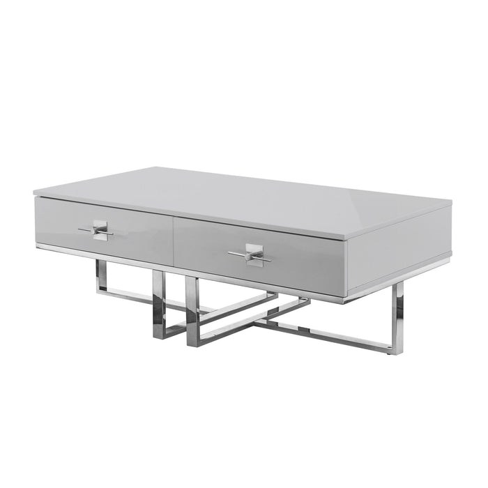 47" Metallic Stainless Steel Coffee Table With Two Drawers - Light Gray And Silver