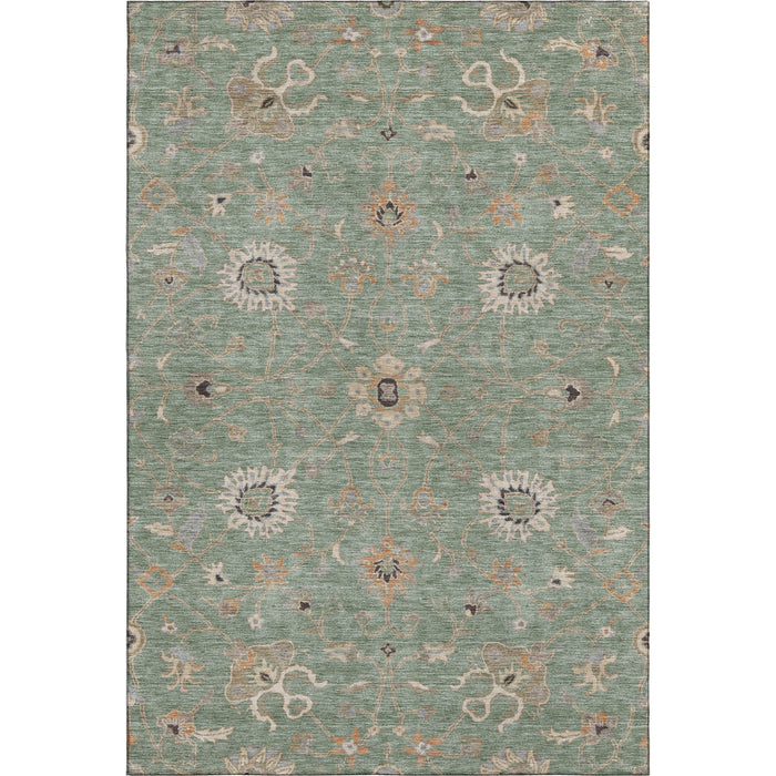 10' X 14' Floral Washable Area Rug With UV Protection (686108) - Artichoke Green / Copper / Beige