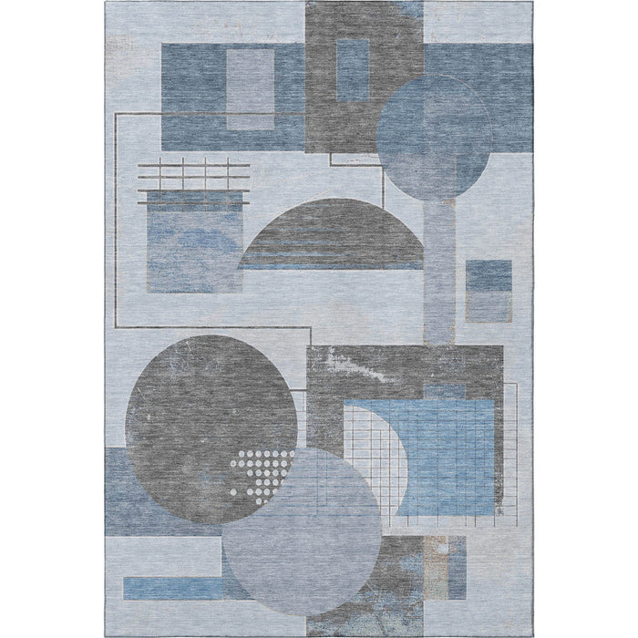 10' X 14' Geometric Washable Area Rug With UV Protection (697446) - Blue / Gray / Ivory