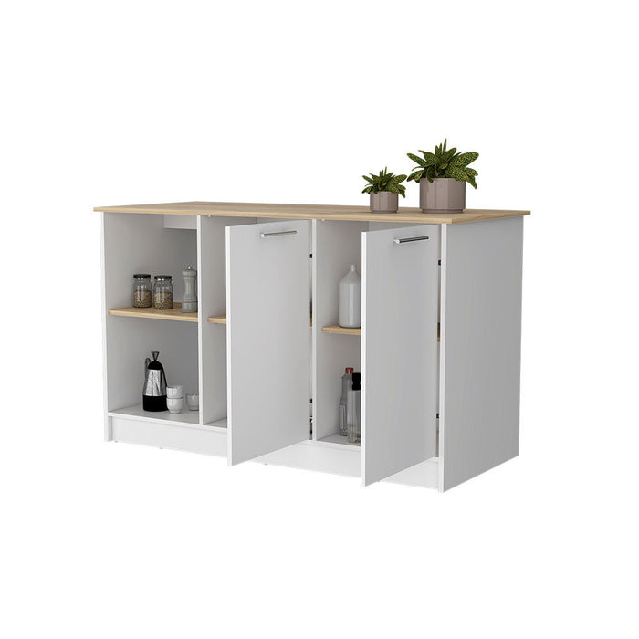 59" Kitchen Island With Storage - White