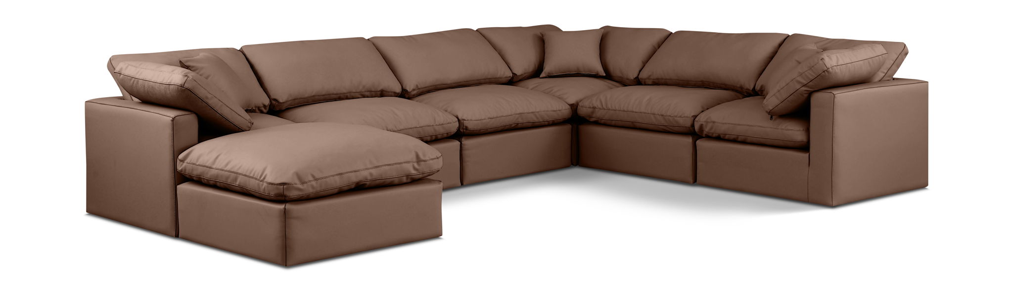 Meridian Furniture Indulge faux leather 7-piece modular sectional sofa, stationary living room furniture with sleek design.